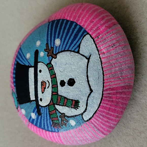 Snowman Rock Art Hand Painted With Love - Picture 4 of 5